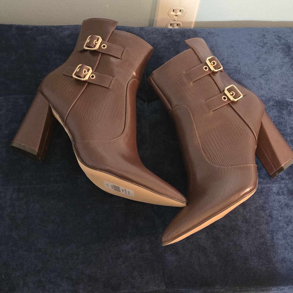 New York & Company Chocolate Double Buckle Ankle Boots